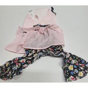 Chic Dog Pink Floral Ruffle Jumpsuit Small Pet Outfit Sleeveless Flared Pants